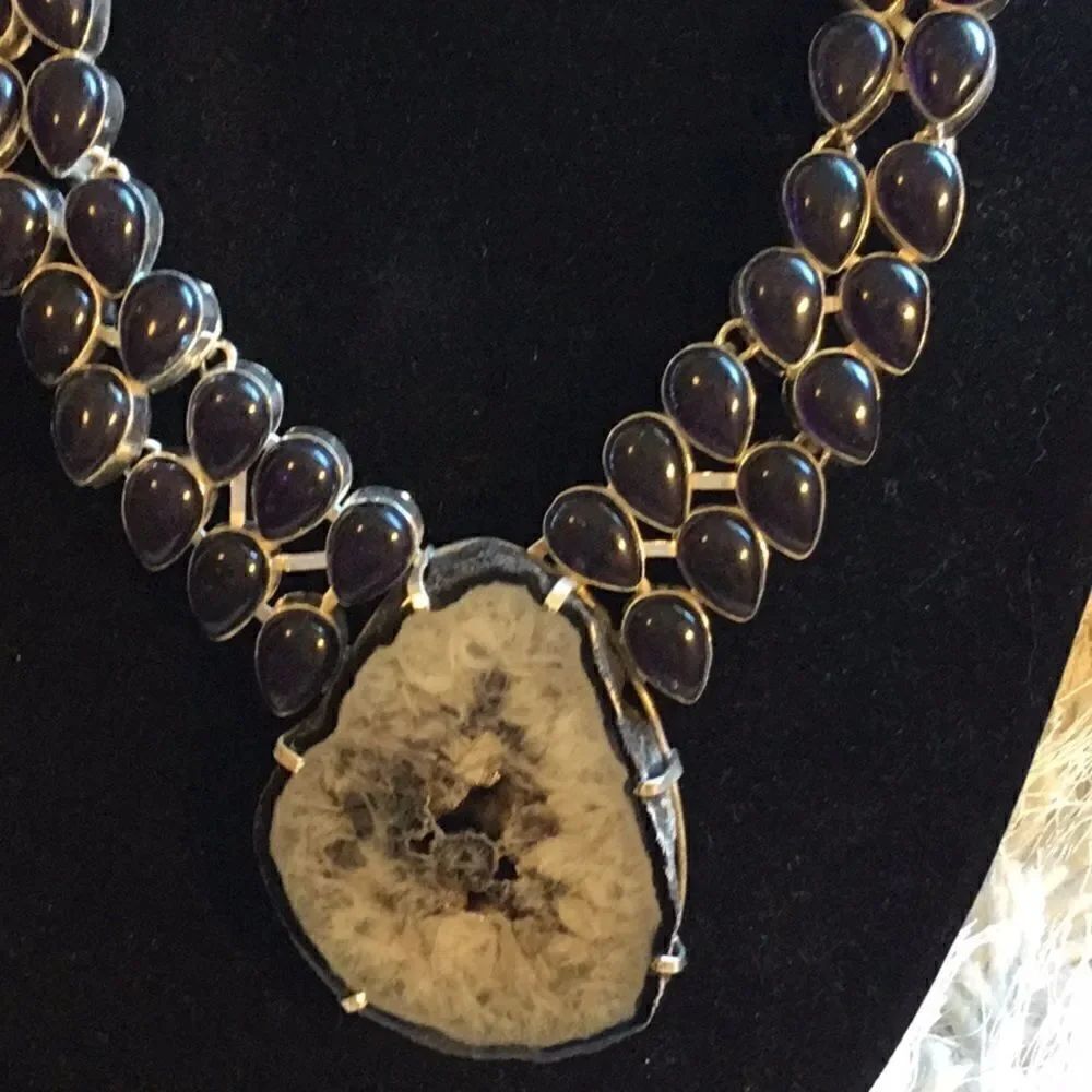 Huge BLACK CONDOR AGATE & AMETHYST NECKLACE